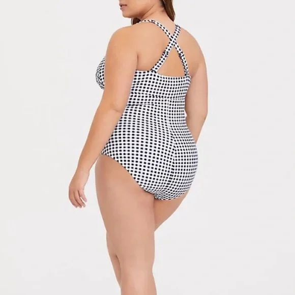 Torrid Navy Gingham One Piece Swimsuit